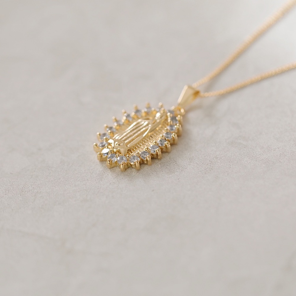Crystal Virgin Mary Necklace | 18k Gold Filled - Picture 2 of 5